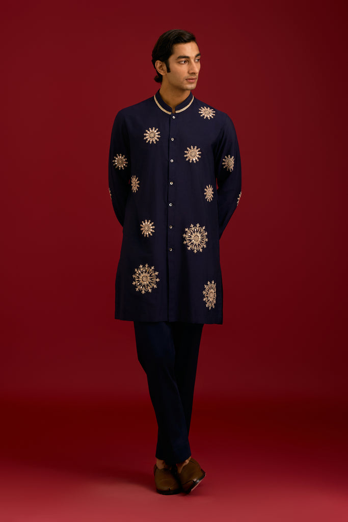 Navy Cotton Silk Blend Kurta Set