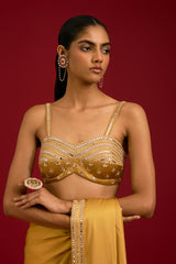 Mustard Embroidered Modal Satin Saree Set
