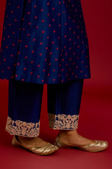 Navy Bhandhej Sequins,Mirror and Dori Embroidered Kurta Set (RTS)