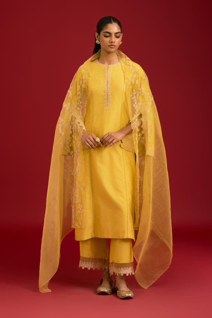 Mustard embroidered kurta set