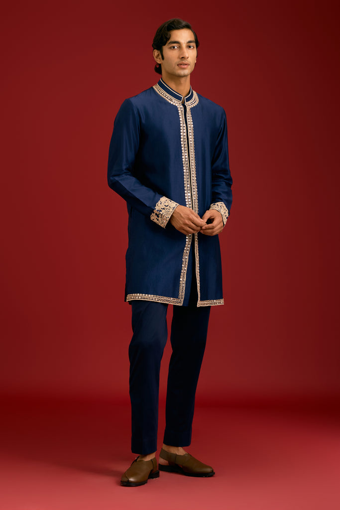 Navy Chanderi Cotton Kurta set