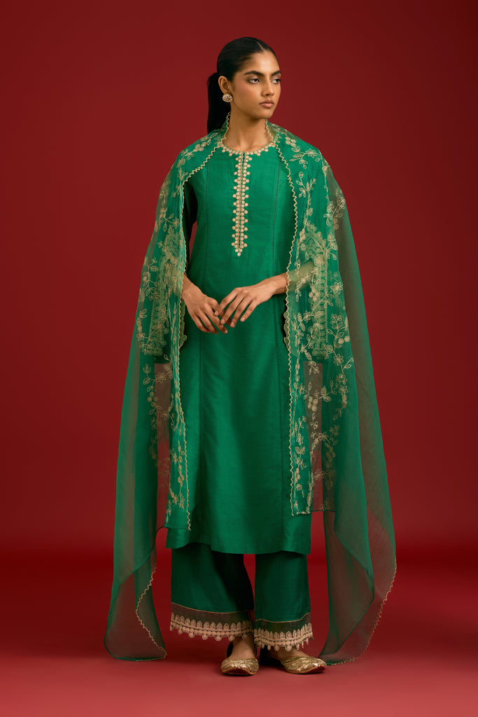 Dark Green embroidered kurta set