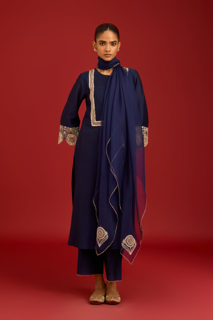 Navy Embroidered Kurta Set