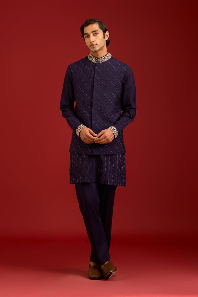 Navy Cotton Silk Bundi Set