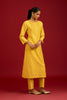 Mustard Cotton Silk Blend Block Printed Kurta Set