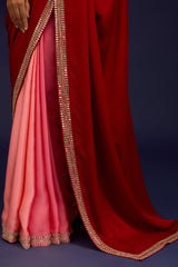 Blush Pink Embroidered Modal Satin Saree Set