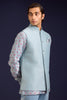 Light Blue Chanderi Bandhej and Linen Satin Bundi Set