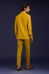 Mustard Chanderi Bandhej and Linen Satin Bundi Set