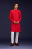 Red Cotton Silk Sherwani Set