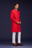 Red Cotton Silk Sherwani Set