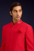 Red Cotton Silk Sherwani Set