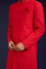 Red Cotton Silk Sherwani Set