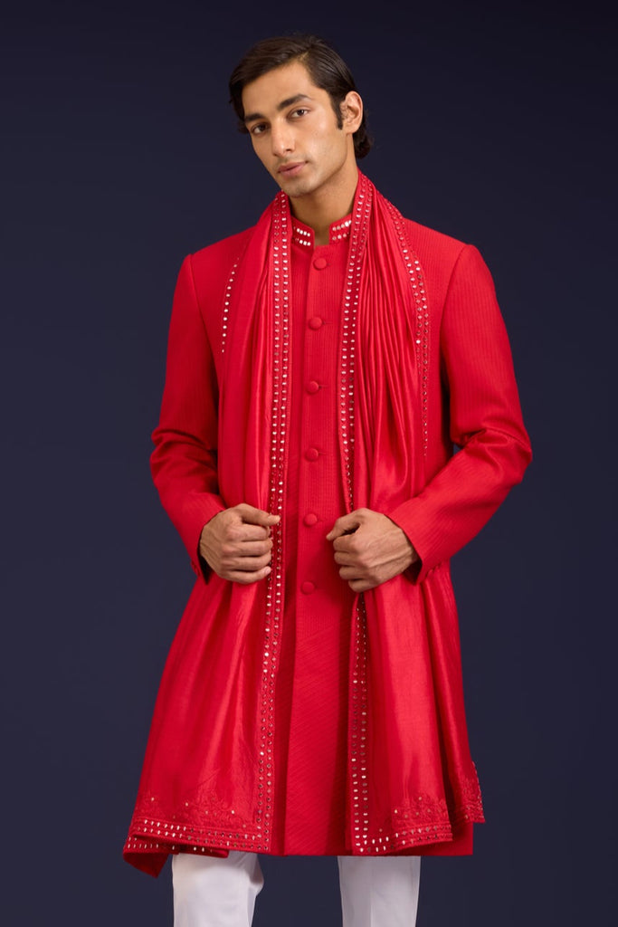 Red Chinniya Silk embroidered stole