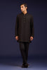 Black Linen Satin and Cotton Silk Blend Bundi Set