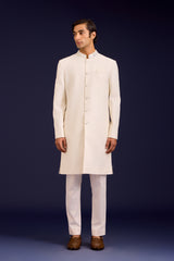 Ivory Cotton Silk Sherwani Set