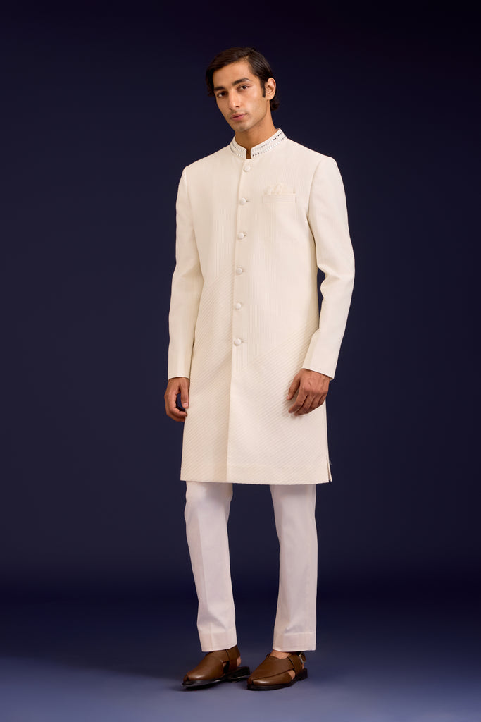 Ivory Cotton Silk Sherwani Set