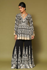 Black Embroidered Georgette Sharara Set