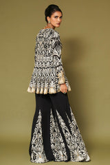 Black Embroidered Georgette Sharara Set