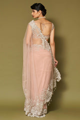 Blush Pink Embroidered Net Saree Set