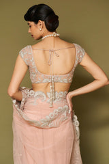 Blush Pink Embroidered Net Saree Set