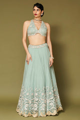 Aqua Embroidered Net Lehenga Set