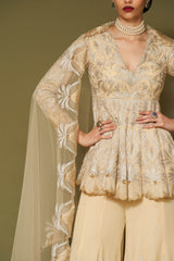 Butter Yellow Embroidered Georgette Sharara Set