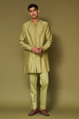 Pistachio Dori Embroidered Bundi Set with Potli Button Kurta