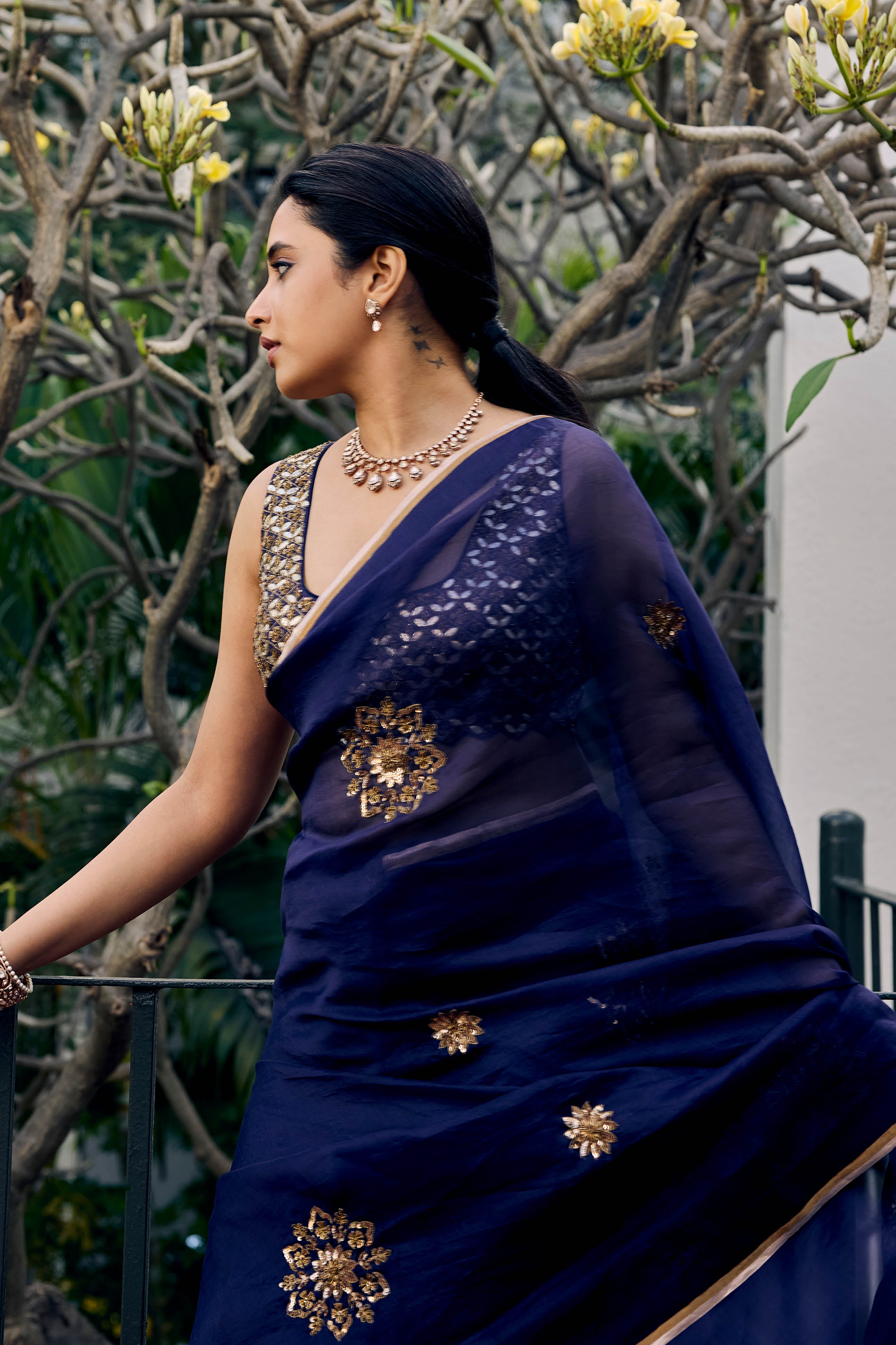 Devnaagri Priyanka Mohan in Navy Blue Zardozi and Sequins Hand
