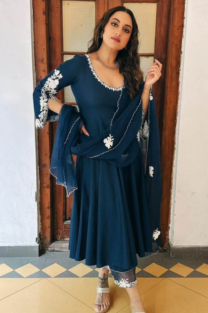 Sonakshi Sinha in Blue Embroidered Anarkali Set