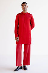 Prateik Patil Babbar in Ruby Red Dori Embroidered Kurta and Jacket Set