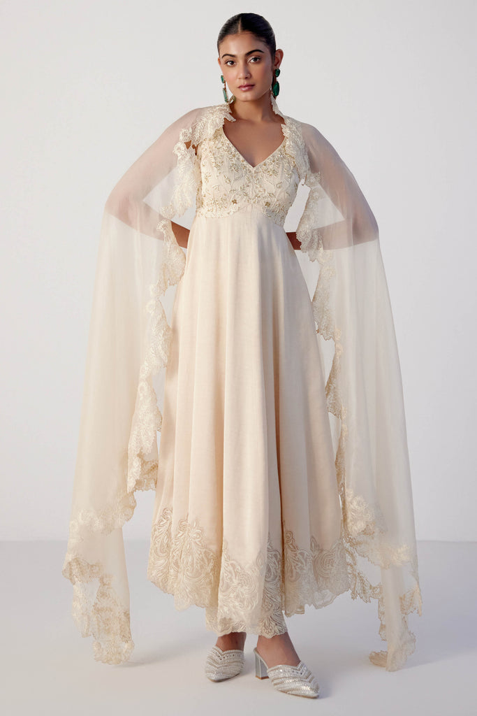 Ivory Dori and Sequins Embroidered Anarkali Set