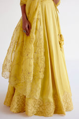 Yellow Embroidered Silk Satin Lehenga