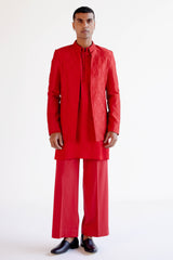 Ruby Red Dori Embroidered Kurta and Jacket Set