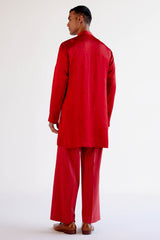 Ruby Red Dori Embroidered Kurta and Jacket Set