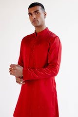 Ruby Red Dori Embroidered Kurta and Jacket Set