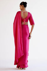 Fuchsia Pink Satin Saree with Embroidered Belt
