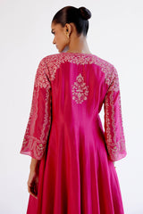 Fuchsia Pink Silk Chanderi Dori Embroidered Anarkali Set