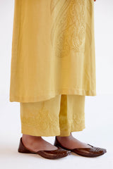 Yellow Satin Dori Embroidered Kurta Set
