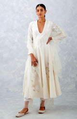Ivory Embroidered Chanderi Anarkali Set
