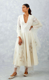 Ivory Embroidered Chanderi Anarkali Set
