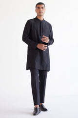 Black Emboidered Silk Chanderi Kurta Set