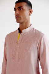 Blush Pink Embroidered Silk Chanderi Kurta