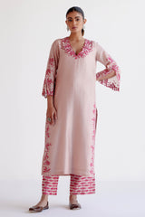 Pink Chanderi Kurta Set with Resham Embroidery