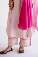 Blush Pink Summer Tussar Angrakha Set