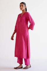 Fuchsia Pink Chanderi Kurta Set (RTS)
