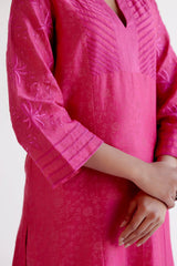 Fuchsia Pink Chanderi Kurta Set (RTS)