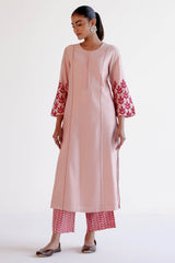 Blush Pink Embroidered Chanderi Kurta Set