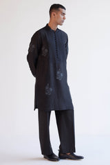 Black Block-Printed Kurta Set