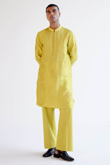 Lemon Yellow Block-Printed Kurta Set