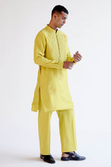 Lemon Yellow Block-Printed Kurta Set